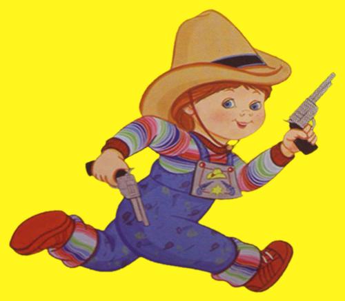 Child's Play / Chucky - Good Guy - Cowboy - Here is a image of a part of the Good Guy box from the first 3 Child's Play movies. This image is of the Cowboy Good Guy. I scanned this from the NECA Chucky box but it is exactly the same as on the box in the movies.