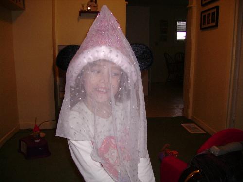 dress up - my little girl wearing a wedding veil.