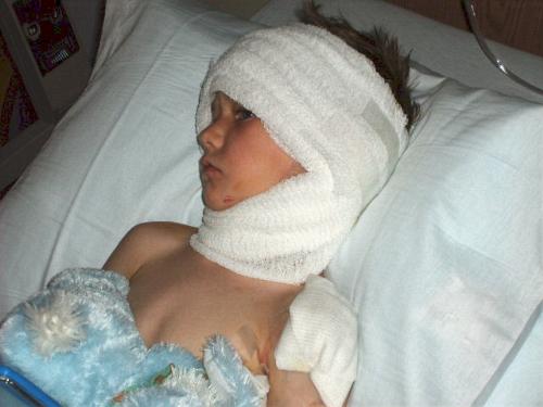 Cody in Hospital after dog attack.4/7/07 - Cody in hospital after surgery to his 20 or so bites all over his body.