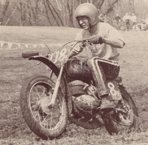 Racing  - This is a photo of my father on his 1/2 track racebike. He rode and raced in the 70's and he has never lost the gumption to want to ride again, but he's to old and broken up to be on a bike again. He trained me and that's why I've always enjoyed bikes of all kinds.