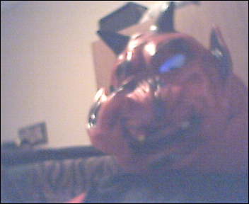 Devil Mask - This picture was taken at Halloween. I put the mask on a huge stuffed animal, and put it in my daughters room, and scared her when she came home from work. It was a great joke!