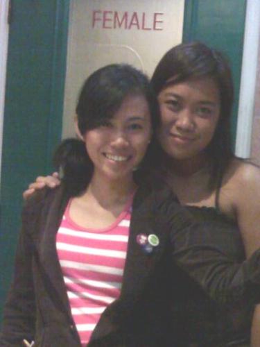 The night I cried - When my friends and I went to have some fun, that was also the time that I cried so much. my bf and i had a huge fight at that time over a college friend who's a guy. He was thinking that Im with him at that time. Defended myself of course and told him that there's no basis that im cheating on him.  Well, i proved him wrong... We took this picture inside the john with a friend of mine and just forget everything that happened that night.