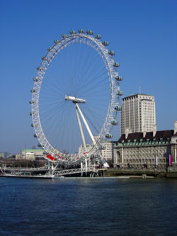 The London Eye/Millenium Wheel - The London Eye, or Millenium Wheel, which gives aerial views of a 25 mile radius of London. The London Eye/Millenium Wheel - The London Eye, or Millenium Wheel, which gives aerial views of a 25 mile radius of London.