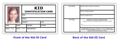 Kid identification card. - These cards are very useful if the child is missing and anyone can help the child to reach home safely without any problem.