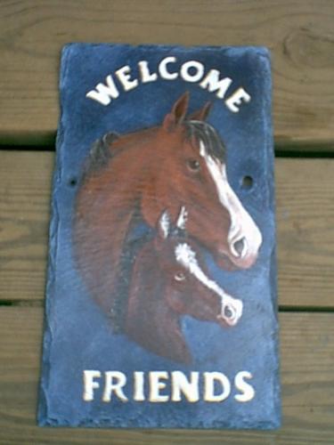 Mare and colt I painted a few years ago. - Mare and colt on slate painted with acrylics. Used as an outdoor sign or to hand on mailbox.