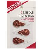 Needle threader from Singer - This is a packet of needle threaders from Singer. They come in a 3 pack for about a dollar at most material or craft stores. It&#039;s a good thing to have for repairing your snagged clothing too. 