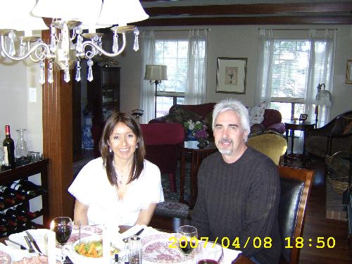 My lovely wife to be and myself enjoying Easter di - This is a photo of our first Easter dinner( I'm on the right) with close friends in our new home that we purchased last summer. We share this home with my future wife's three boys aged 16, 19, and 21.  We enjoyed ham and trimmings it was mm mm good!...we plan to get married this summer of 2007 ( back yard wedding) and hope that we can get our families to come who are spread out around Canada and the United States...