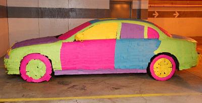 car covered with sticky notes  - how many do you think there is? 