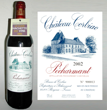 French red wine - Brand Name: 	Chateau Corbiac Delivery Time: 	30 Payment Terms: 	T/T French classification: Pecharmant AOC  Blend: merlot(60%)cabernet sauvignon(15%)cabernet franc(15%)malbec(10%)  Awards: Bronze medal at the International Wine & Spirit Competition(London 2004) - Bronze medal at the Concours General Agricole(Paris 2004) - Seal of Approval at the International Wine Challenge(London 2004)  Tasting notes: Deep and constant purple color. When we observe this Chateau Corbiac 2002, we already anticipate the intense harmony of this Pecharmant. Continuing the visual introduction, it presents a powerfull nose combining ripe fruits with spicy aromas, to animals notes and gives to this harmony, a constant caracter. In the mouth, it has a smooth development and open itself, generously and voluptuously, on very silky tanins. Its final persists in expressing the aromas and their rich complexity. A very nice and beautiful wine that combines the richness to a soft and onctuous ageing.