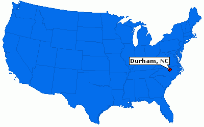 Durham, NC - Durham, NC pinpointed on a US map.