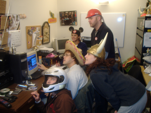 Thinking caps - The boss immediately regretted telling us to put on our thinking caps, mine looks like a motorcycle helmet doesn't it?
