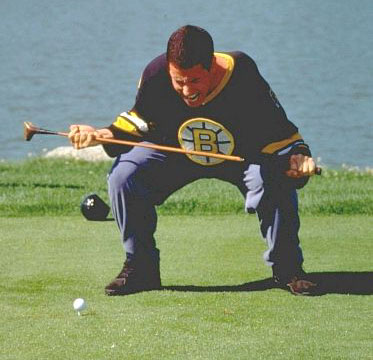 Adam Sandler in Happy Gilmore - Adam Sandler shows his frustration at the game of golf.