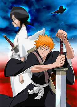 bleach - this is my favorite cartoon.. it's about a teenager turn to death god... this cartoon is the best...