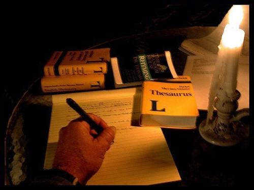 Picture of an author - Picture of an author, writing poetry