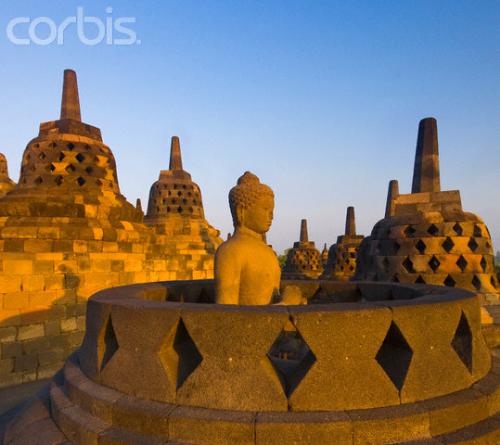 borobudur - stupas and budhas of Borobudur, Java-Indonesia