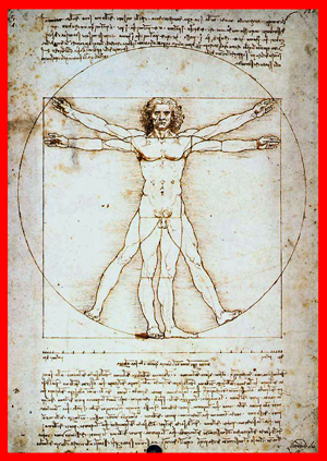 Vitruvian man. - Leonardo's Vitruvian man. If there ever was a finer architectural renderer of the human form than Leonardo, it has ezcaped me.