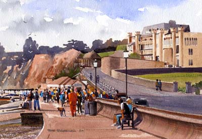 Castle Hill, Seaton, Devon, UK - This photo is actually a scan of one of my father's watercolour paintings. It shows a scene down on the seafront of the town I live in. More of his work can be seen at a web site displaying his work, Art of The Jurassic Coast.