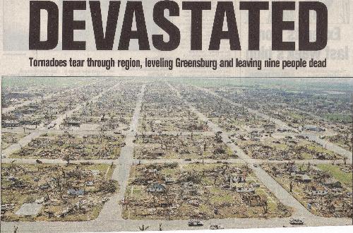 whats left of greensburg - an ariel view of greensburg