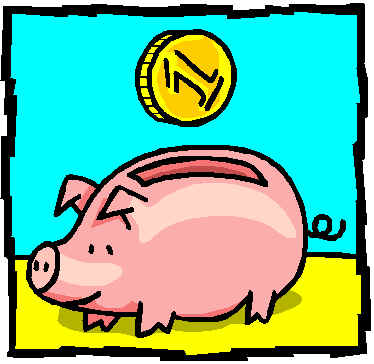 Piggy Bank to save money - A cartoon of a piggy bank with a coin being put in it to save money.