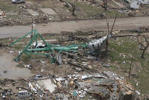 Greensburg, Kansas after the tornado of 5-4-2007 - This pictures seems to be what's left of the Greensburg water tower after a devastating tornado wiped out the entire town. Only 10 people lost their lives in what could have been a much greater tragedy.