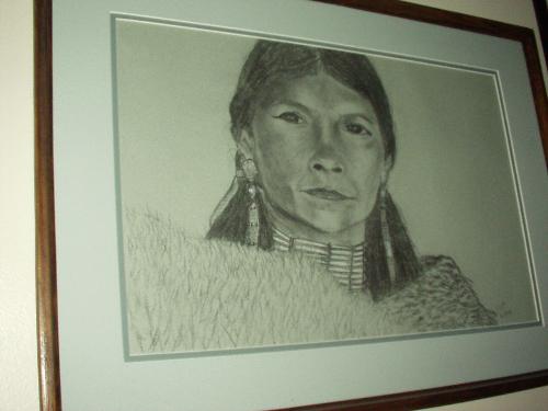 Charcoal portrait - of a Kiowa woman