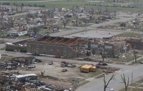 Greensburg, Kansas after the tornado of 5-4-07 - This looks to be what's left of the Greenburg School. I can't be sure though. Photo courtesy of Wichita Newspaper.