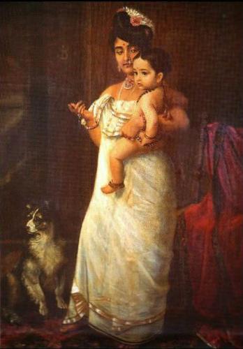Here comes papa - A painting by Raja Ravi Varma