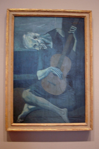The Old Guitarist - Picasso - image of my favorite painting by Picasso, The Old Guitarist (1903-1904), which can be seen in the Art Institute of Chicago. I have a copy in the den. It is by far my most favorite of all Picasso's paintings.
