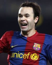 Andres Iniesta - Name	 Andrés Iniesta Luján
Nationality	Spain
Born	 1984-05-11 (23 years)
City of Birth	Fuentealbilla - Albacete - Spain
Position	Midfielder
Height	 170 cm
Weight	 65 kg
Club	 Barcelona
