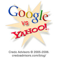 Google vs. Yahoo - Google and Yahoo are the biggest on-line search engines. The picture depicts a healthy competition between the two giants which capture a big slice of the global market...