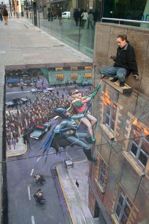 illusion - Julian Beever is an English artist who's famous for his art on the pavement of England, France, Germany, USA, Australia and Belgium Beever gives to his drawings an amazing 3D illusion.