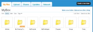 Box.net folder view - The folder view of the Box.net website.