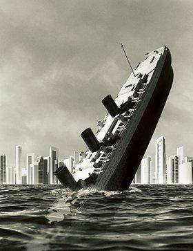 a ship sinking - the picture says it all