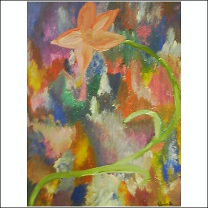 flowers -  flowers with a molten rainbow background. original painting by Johnna Crider 2007