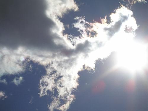 sunny California sky  - I took this picture when the clouds were rolling through the sky one day. I really like how the sun makes the clouds 'glow', don't you? :)