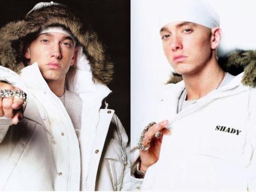 Eminem Pics - Born Marshall Bruce Mathers III on October 17, 1972, in Kansas City, Missouri. Spent childhood moving back and forth between Kansas City and Metro Detroit. Attended Lincoln High School in Warren 1986-89. Hustled self-made cassettes of his work to places like Record Time in Roseville. His girlfriend (now wife) Kimberly gave birth to daughter Haile Jade on Dec. 25, 1995. He worked at Gilbert's Lodge (a family restaurant) in St. Clair Shores from 1996-1998. Full-length debut, Infinite, released in 1996. The Slim Shady EP was released in 1998. Later that year, Dr. Dre signed Eminem to his Aftermath label after hearing the rapper free styling on a Los Angeles radio station. The Slim Shady LP was released on Feb. 23, 1999 and hit No. 2 on the Billboard charts within weeks. The Slim Shady LP was 3 times platinum. Eminem has now put out his second full length CD, entitled The Marshall Mathers LP.