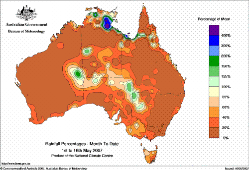 Rain Map for Australia - This rain map show the typical distribution of rain throught Australia.