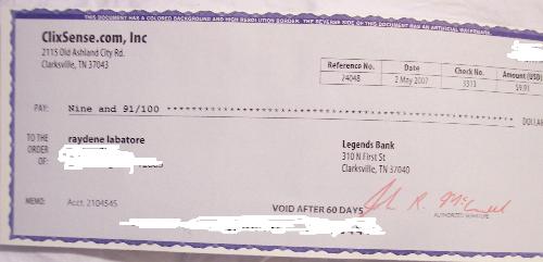 clicsense check - this is my first check from clixsense