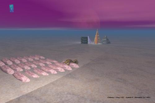 speculative fiction computer aided art - Colony 1 Day 453 by AP Morison (c) 2001