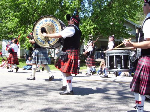 McPherson All Schools Day Parade. - McPherson has a pipe and drum band, actually two. We are proud of our Scottish heritage.