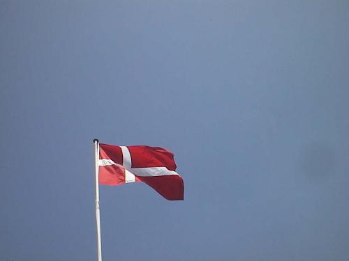 Danish Flag Flying - I took this picture today at Sunset Villa, where we all got together for a memorial dinner, to celebrate the life of my Morfar (Danish for Mom's Dad) who passed away last month. It was wonderful to see a beautiful blue sky, and enough wind to help the flag fly.