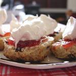 Scones - Fruit scones with jam and cream. Scones - Fruit scones with jam and cream.