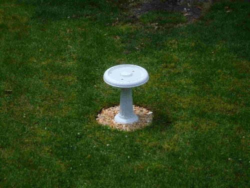 Birdbath - Here is my birdpath now in the middle of my backyard with pebbles surrounding it.