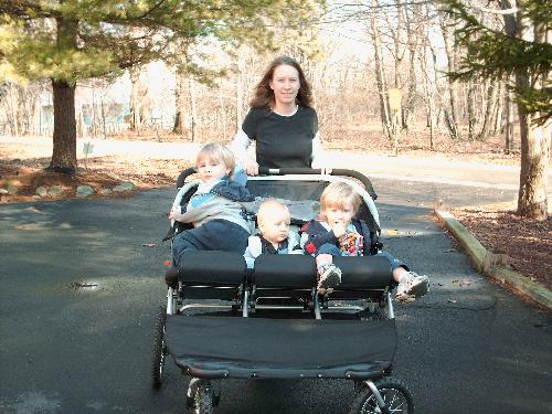 walking with toddlers - this is me walking with my 3 toddlers with my very expensive triple stroller. a great investment though, i love it!! walking with toddlers - this is me walking with my 3 toddlers with my very expensive triple stroller. a great investment though, i love it!!