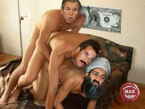 three some bush, bin laden and hussein - What would you do if you found your face on someone else&#039;s body? Just like this?And it seems thethose pictures are really true? And no one believe it wasn&#039;t you?