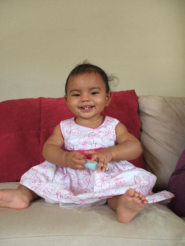 New Dress - Jordyn sitting on the couch in her new dress.