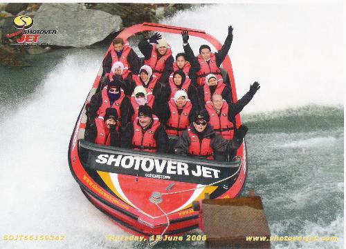 Shotover Jet - This is a group of tourists enjoying the jet ride in New Zealand. Very thrilling and a must when you visit New Zealand in the South Island. Enjoy.