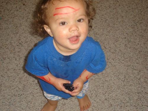 brothers coloring book - His three year old brother colored him in permanent marker. It was a doozie trying to get it off.