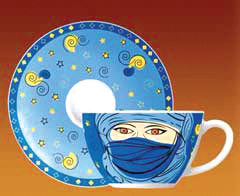 cup - A nice cup with a face on for you drink your coffee.