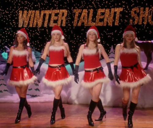 Mean Girls Jingle Bell Rock - Gretchen, Regina, Cady, Karen performing Jingle Bell Rock at the winter talent show. This was so priceless! you could already see dissension in the group between Gretchen and Regina. At this point, Cady is starting to gain control and become the Queen Bee.